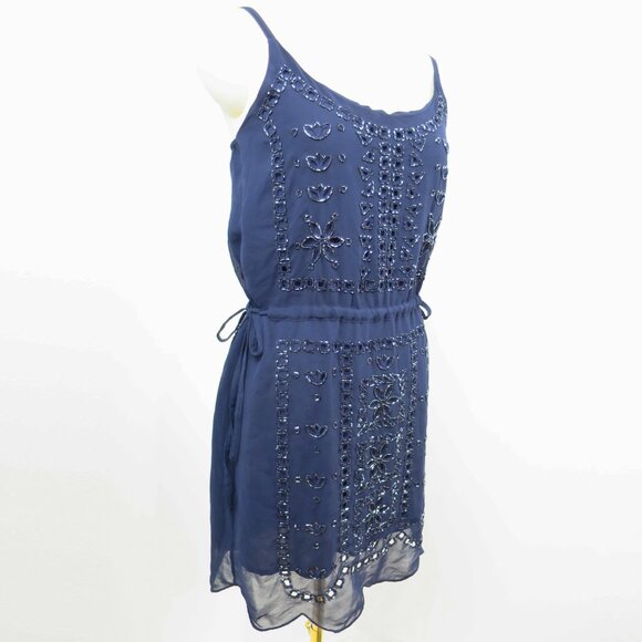 NWT Greylin Gatsby Navy Blue Crepe Beaded Slip Camisole Dress Anthropologie S - Picture 7 of 16